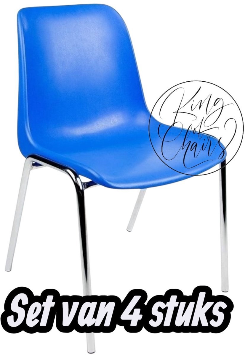 Kantinestoel Helene Blauw -set van 4- verchroomd onderstel kantinestoel stapelstoel kuipstoel vergaderstoel tuinstoel kantine stoel stapel stoel tuin stoel kantinestoelen stapelstoelen kuipstoelen arenastoel schoolstoel bezoekersstoel Everardo