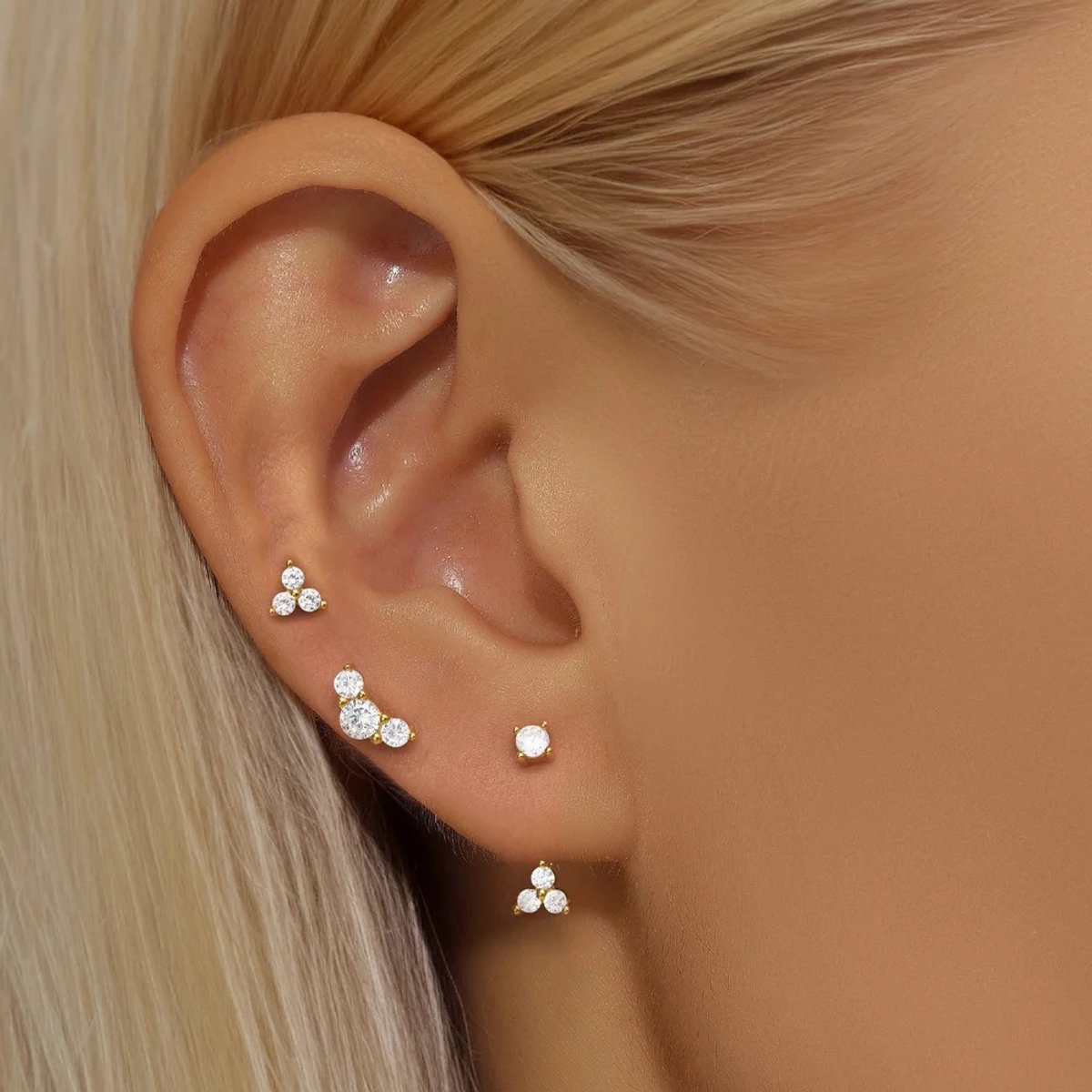 Sparkle Modulaire Oorbellen Set met Zirkonia Stene - 18K Verguld Dames Oorbellen - 925 Streling Zilver - Dames Sieraden