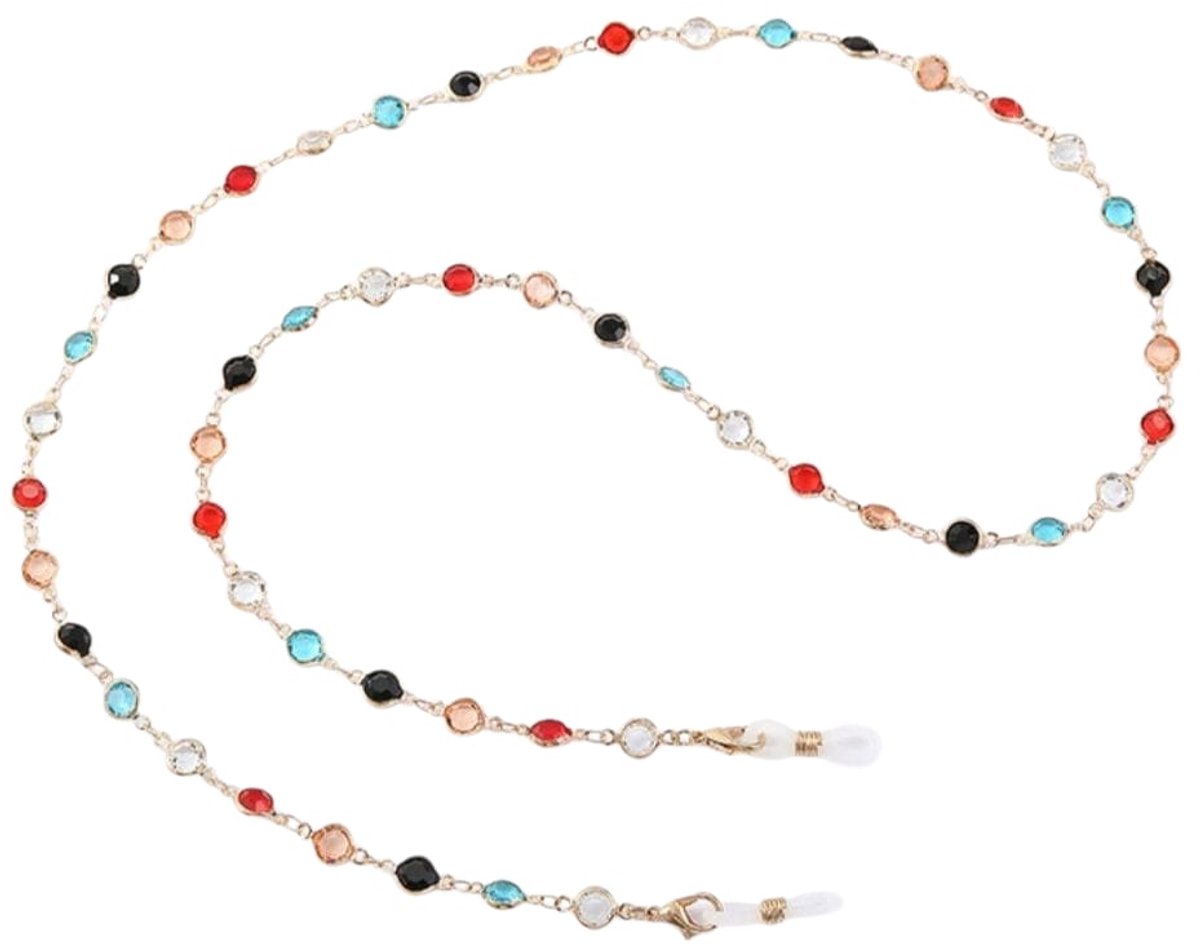 Brillenkoord zonnebrillen koord kleurrijke steentjes- Goudkleurig- Stainless steel koord ketting- Brillen ketting crystal | Cadeau voor vrouwen| Moederdag| Valentijnsdag cadeau