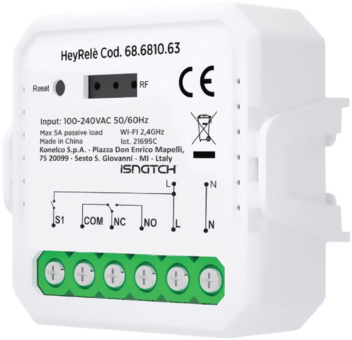 HeySmart Slimme wifi-relaismodule met potentiaalvrij contact NO/NC, tijdschema's en schakeltijd instelbaar via app, geschikt voor 503-inbouwdoos of DIN-rail, ideaal voor poort- of lichtsturing