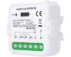 HeySmart Slimme wifi-relaismodule met potentiaalvrij contact NO/NC, tijdschema's en schakeltijd instelbaar via app, geschikt voor 503-inbouwdoos of DIN-rail, ideaal voor poort- of lichtsturing