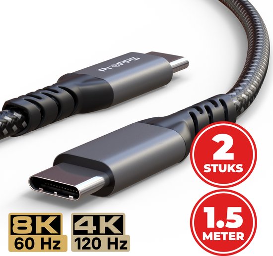 ProFPS USB-C naar USB-C Kabel 1.5 Meter (2 Stuks) – USB 4.0 Snellader & Datakabel – 240W Oplaadkabel – 40Gbps Thunderbolt – 8K@60Hz & 4K@120Hz Ondersteuning – Geschikt voor Samsung, iPhone 15 & 16, iPad, MacBook en meer