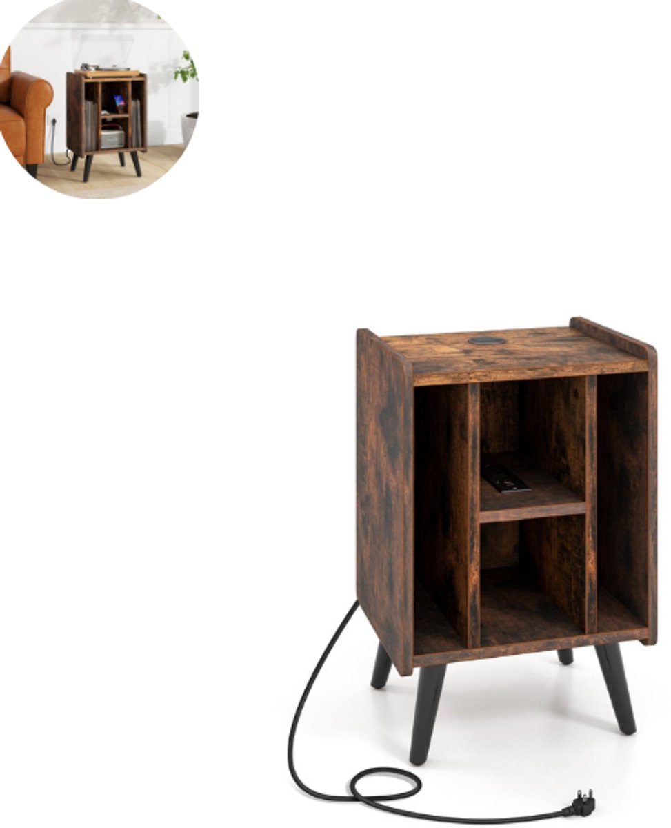 Platenspelermeubel - LP-kast - Platenspelerkast - Draaitafelstandaard - Platenspelerstandaard - Vintage Displayplank - Bruin