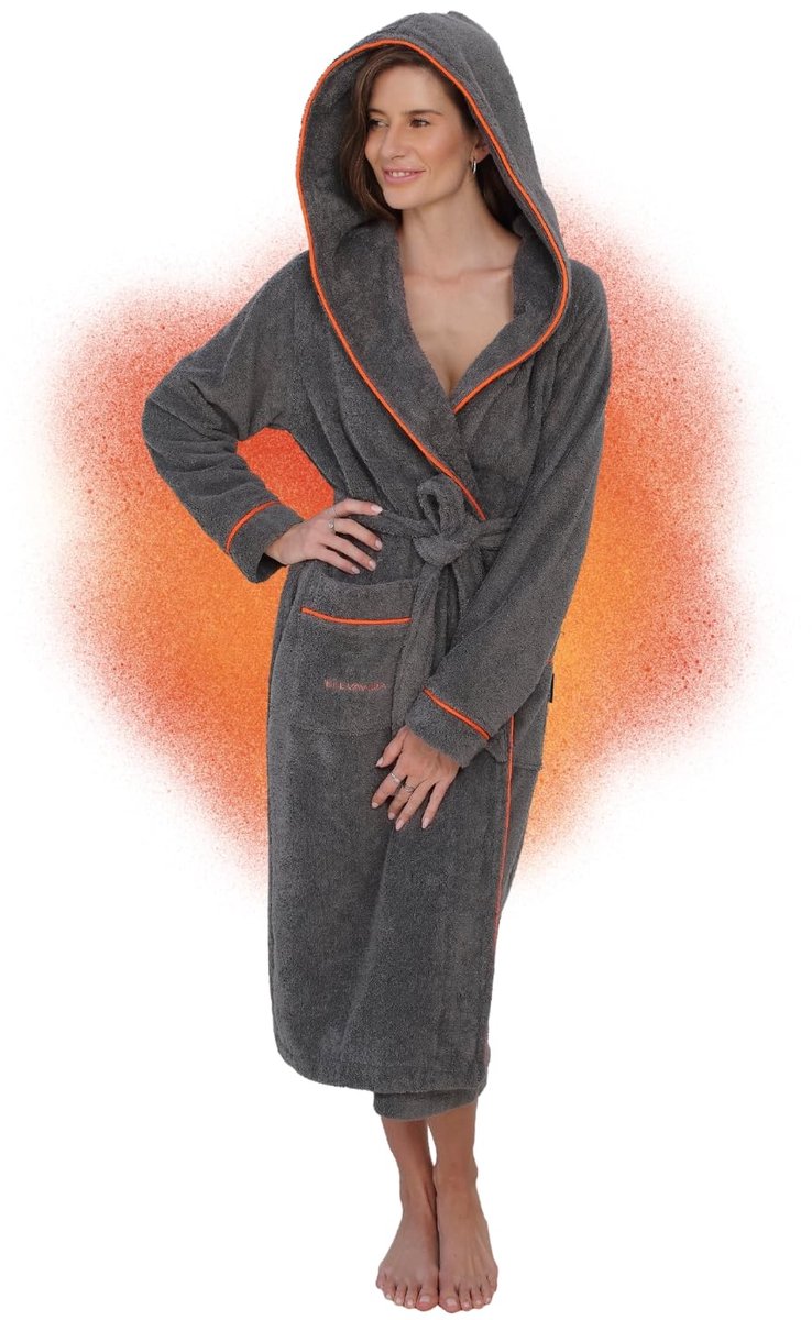Dames Badjas - Met Capuchon - Frottee van Zachte Katoen - OEKO-TEX Gecertificeerd - Voor Sauna & Wellness - Grijs - Maat S - Lang