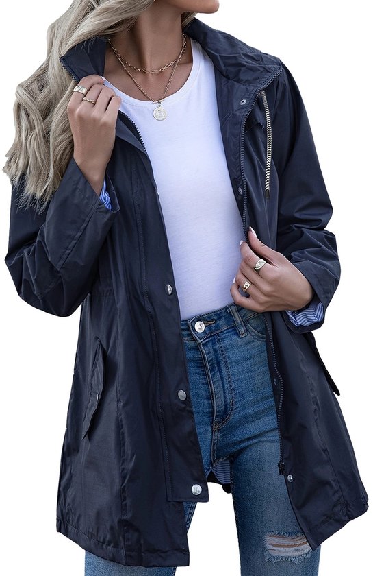 Foto: Regenjas dames waterdichte lange capuchon windjack gevoerde windjack reisjack xl