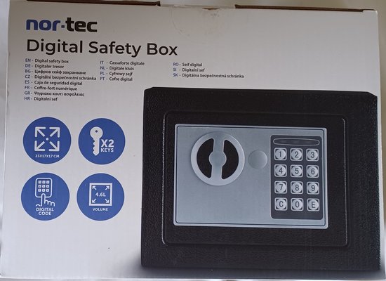 NOR-TEC Digital Safety box - Digitale kluis - kluis elektronisch - digitale kluis met sleutelslot  - geldkist cijferslot