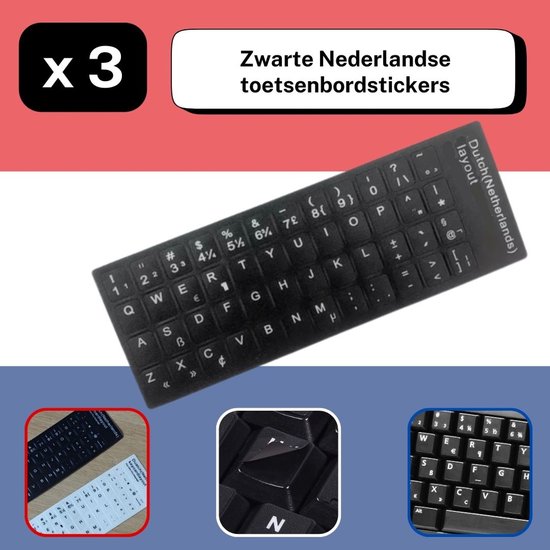 Set de 3 autocollants de remplacement pour clavier QWERTY néerlandais, lettres noires