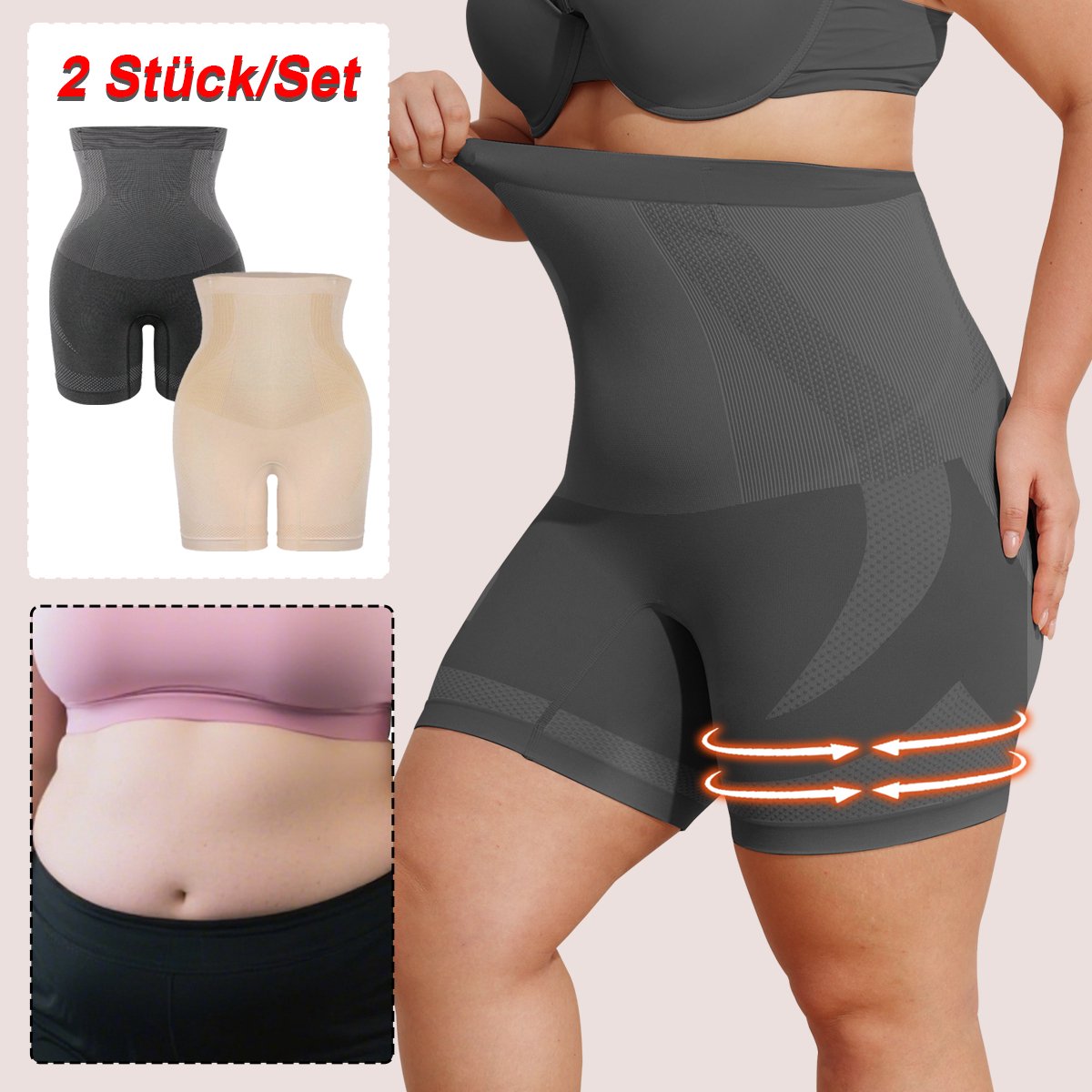 MEETYOO 2 Stuks Bodysuit Voor Dames Met Grote Maten - Full Body Shaper Dames - Beige - Shapewear Body - Shapewear Dames - Corrigerend Ondergoed - High Waist Shaper - Shapewear Buik - Waist Trainer - Korset-Zwart + Beige-XXL