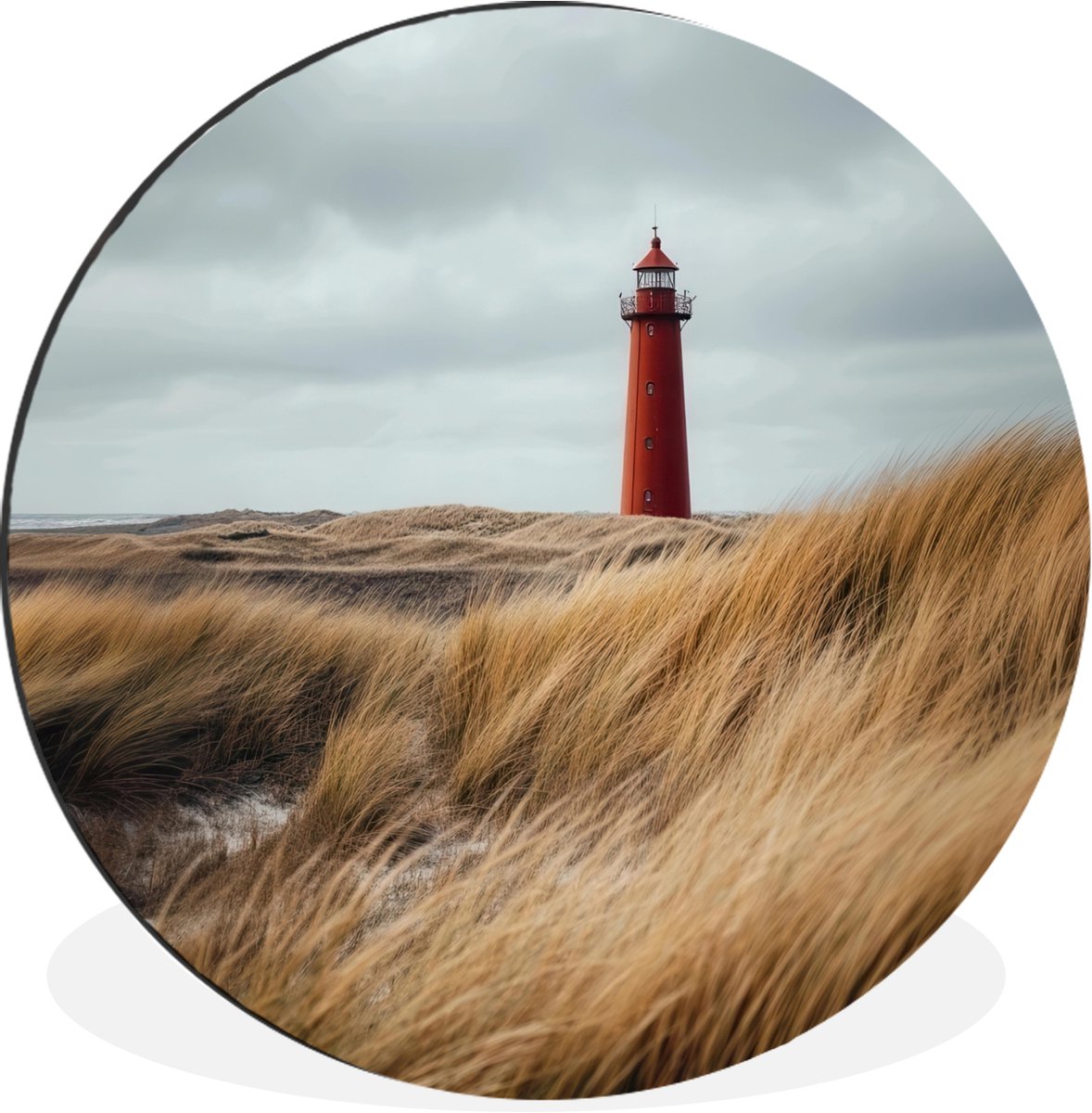 WallCircle Wandcirkel - Muurcirkel - Duinen - Vuurtoren - Rood - Lucht - Aluminium - Dibond - 120x120 cm - Binnen en Buiten