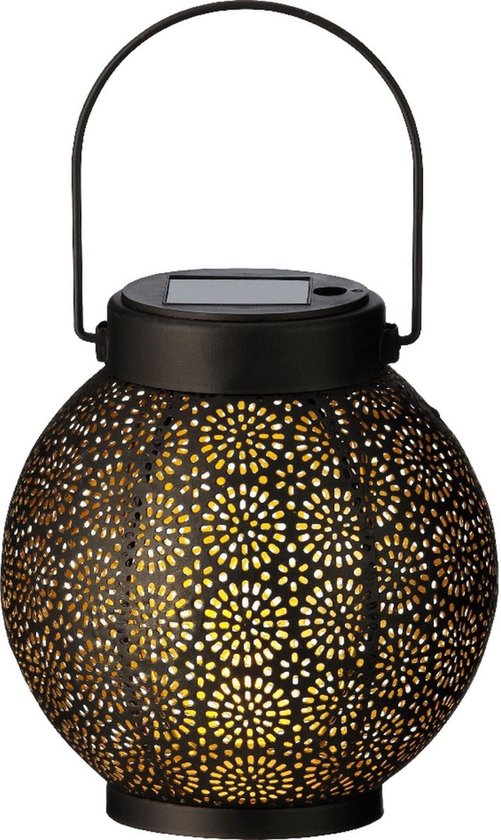 Lumineo Tuin lantaarn - solar - zwart - D14 x H16 cm - metaal - buitenverlichting