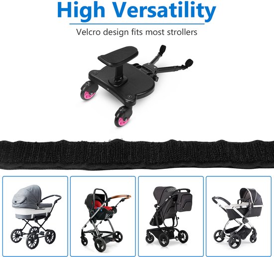Universeel Meerijdplankje Tweewieler - Voor Kinderwagen/Buggy - Met Zitje - Onderweg - Verstelbaar - Dubbele stevige wielen - Extra stabiel - Roze van Universeel — afbeelding 5