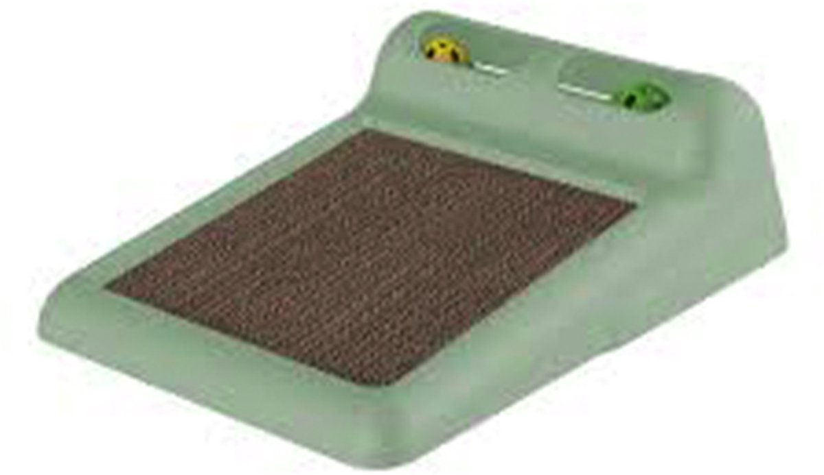 flipper - kattenkrabplank met karton MUNTGROEN - voorzien van 2 balletjes in speelgaten voor uw lieve kat - +- 40 x 30 x 12 cm