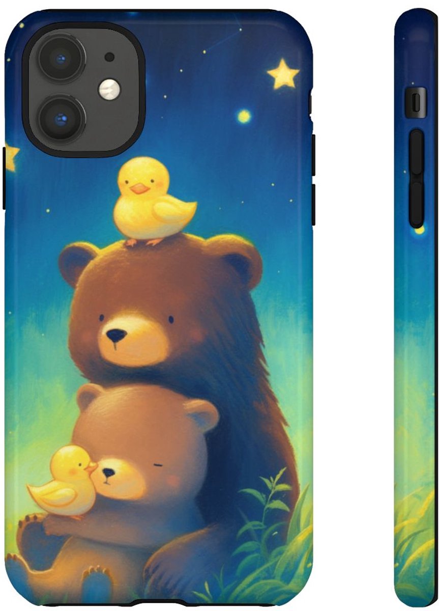 Schattige Beren en Eendjes onder Sterrenhemel – Telefoonhoesje Geschikt voor iPhone 11