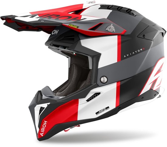 Airoh Aviator 3 Monarch Matzwart Grijs Rood Crosshelm - Maat S - Helm