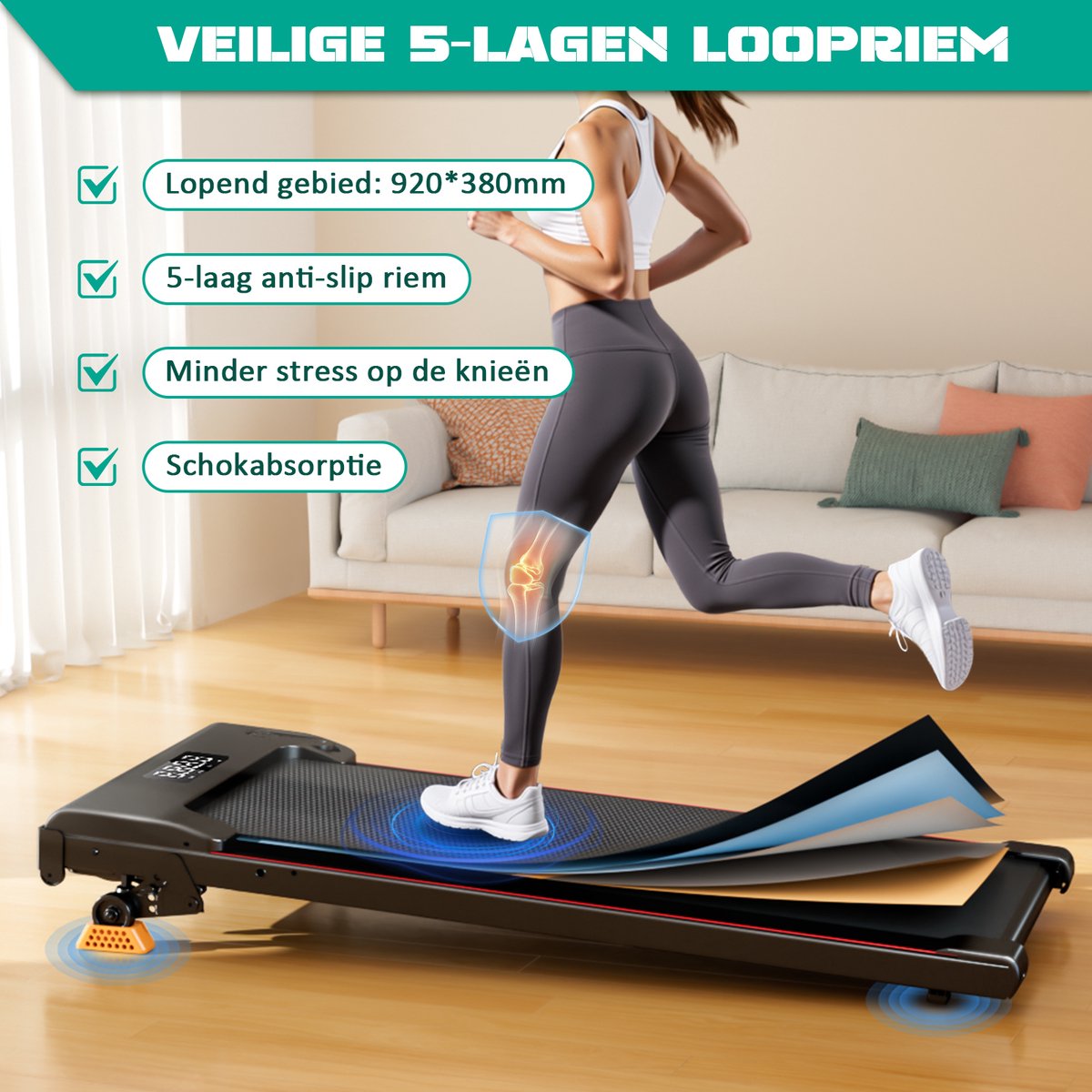 Afbeelding 2 van Y-RAIN Loopband - met 9% Helling - 2,5 PK Borstelloze Motor - Snelheidsbereik 0,8-6 km/u voor thuis en op kantoor - 2 in 1 - Walking Pad - Afstandsbediening - Zwart.