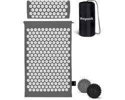 LifeGoods Acupressuur Mat met Kussen - Shakti mat - Spijkermat Incl. 2x Triggerpoint Bal - 60x40x2cm - Grijs/Wit