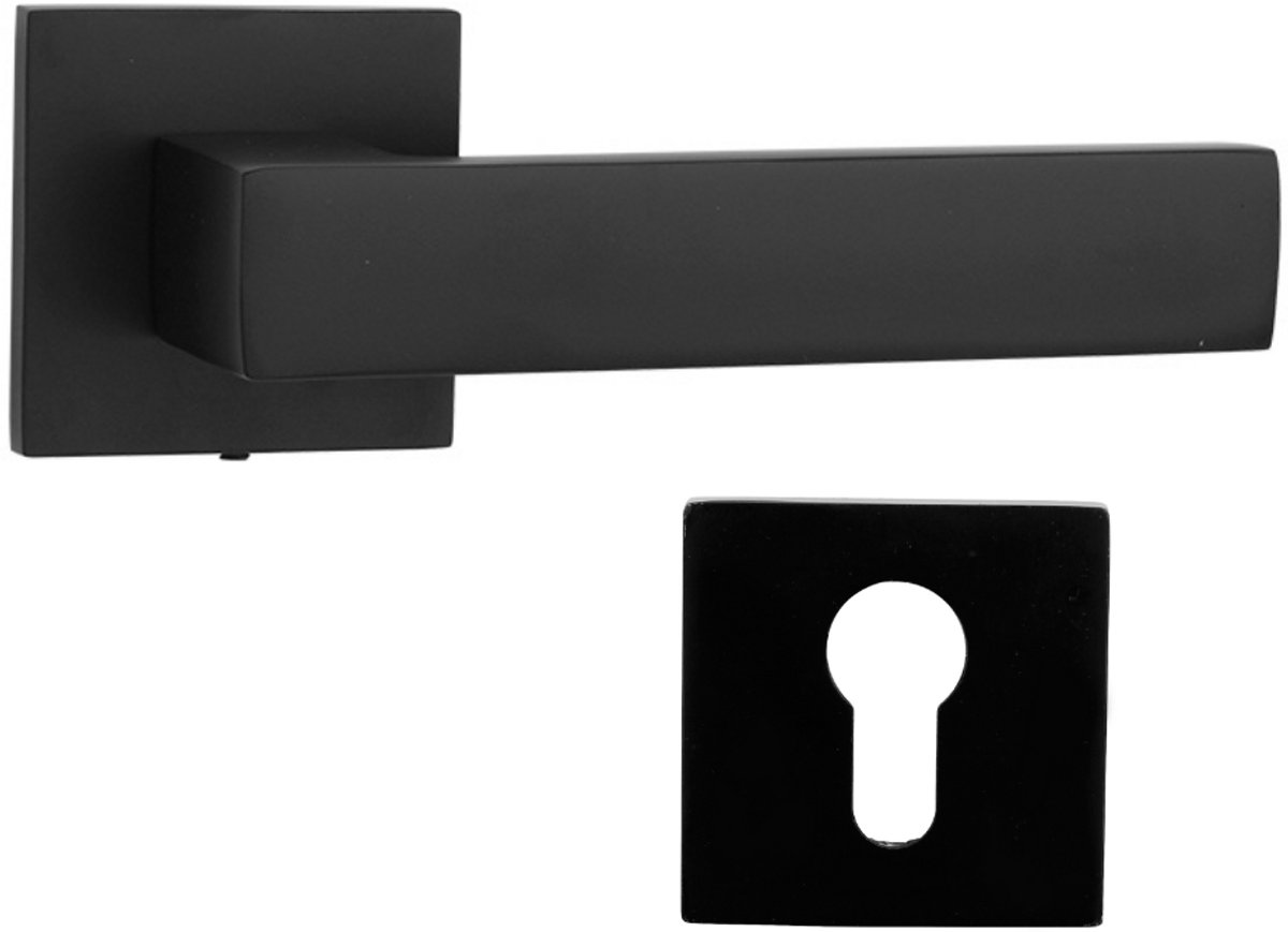 Premium Design Deurbeslagset - Zwart - Aluminium - Incl. Cilinderrozet - Vierkant - Deurklink voor Binnendeur