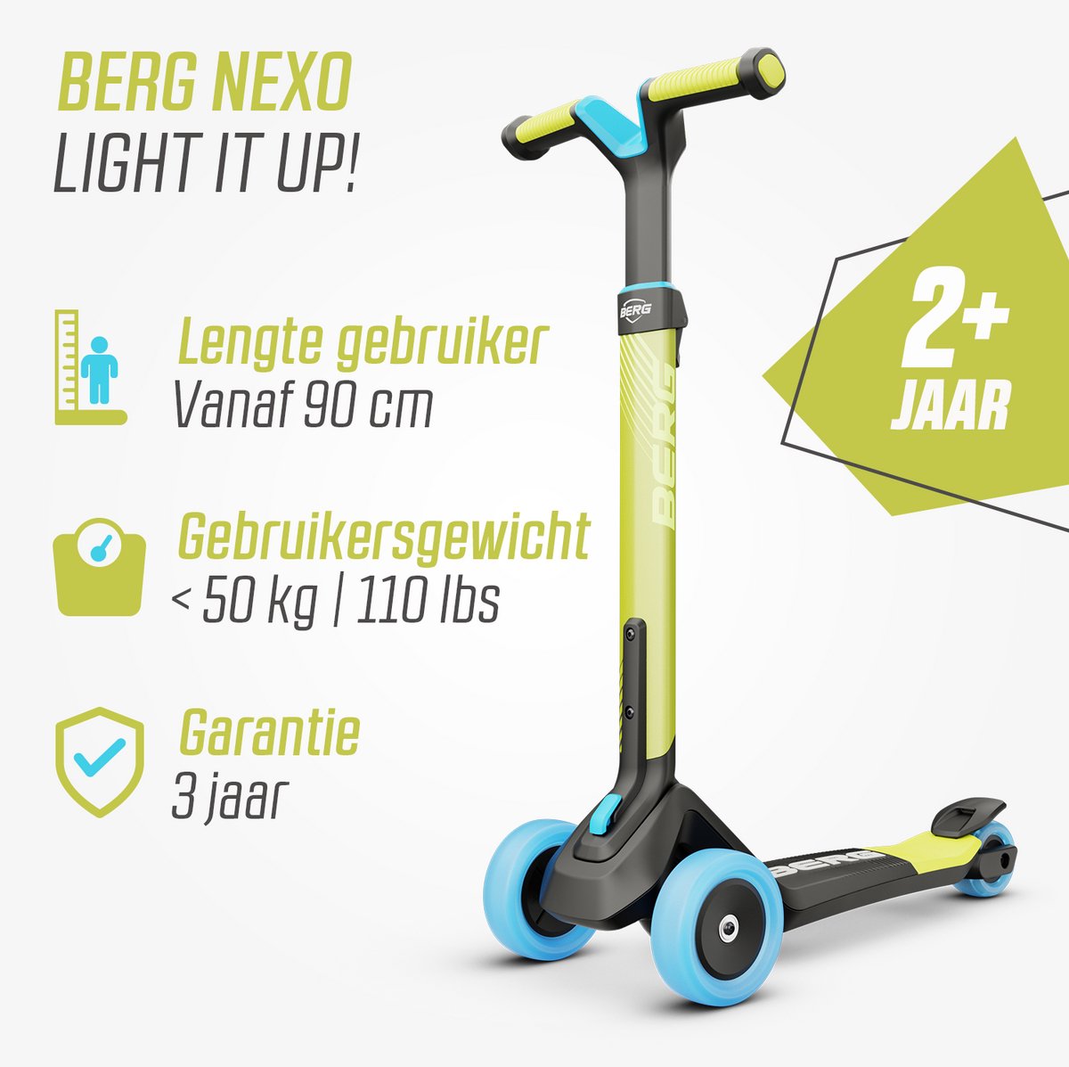 BERG Nexo Kinderstep - Step 3 wielen - Vanaf 2 jaar - Opvouwbaar - In hoogte verstelbaar - Lime — afbeelding 8