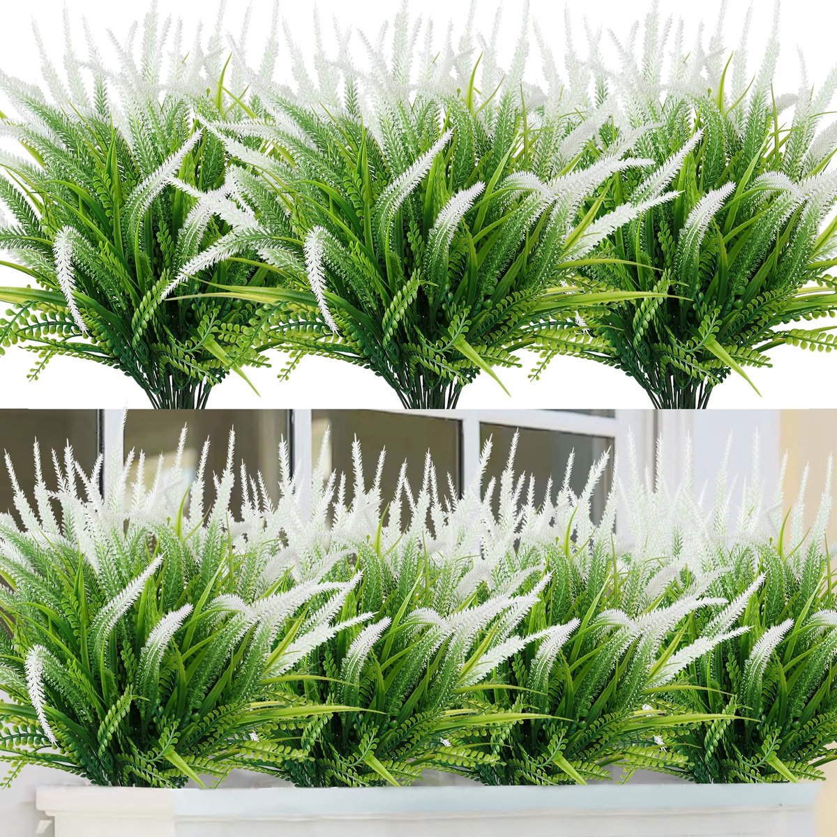 Ibenzoa Kunstmatige Lavendelbloemen Set van 6 voor Binnen- en Buitendecoratie, UV-bestendig en Onderhoudsvrij groen