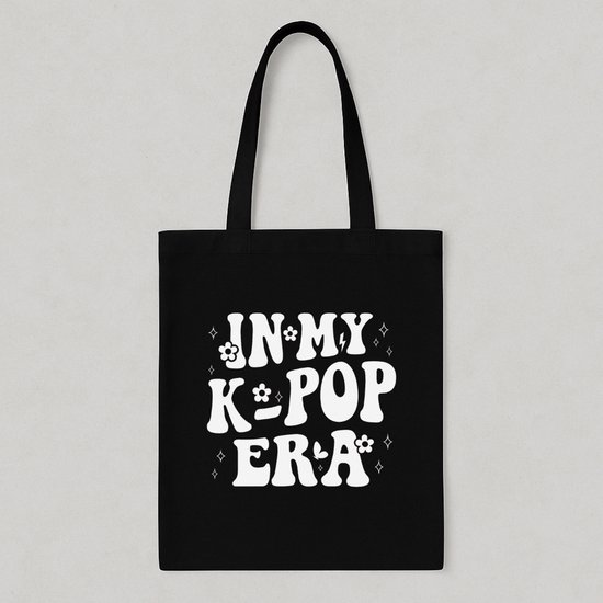 Sac fourre-tout – À l'ère de la K-POP – Cabas beige – Sac de fan KPOP – BTS • BLACKPINK • Stray Kids – Style coréen – Lettrage rétro – Cadeau pour les fans de K-pop