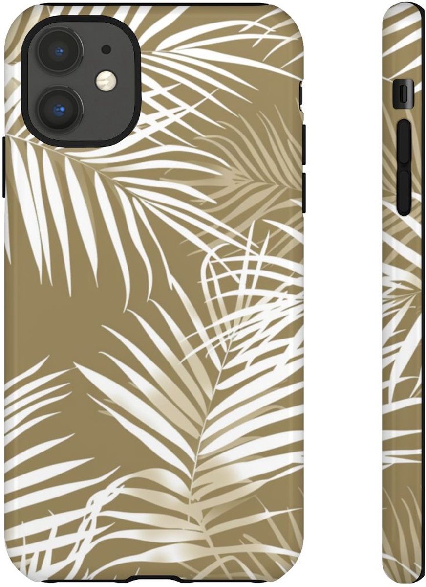 Witte Palmbladeren op Khaki Achtergrond – Telefoonhoesje Geschikt voor iPhone 11