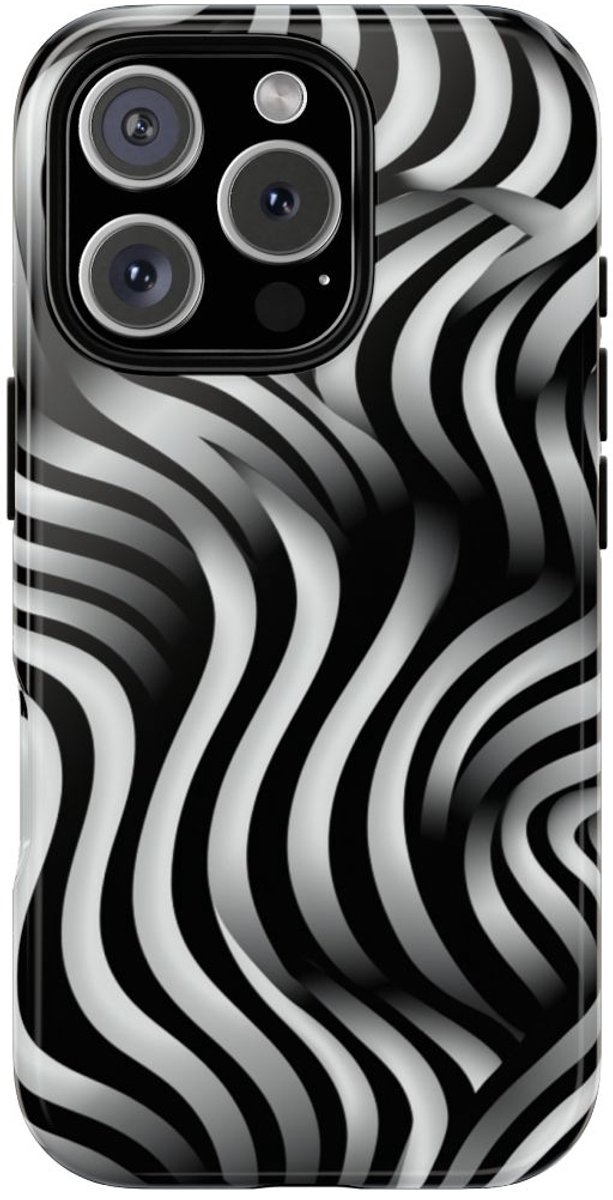 Zwart-Wit Golvend Optisch Illusiepatroon – Telefoonhoesje Geschikt voor iPhone 16 Pro