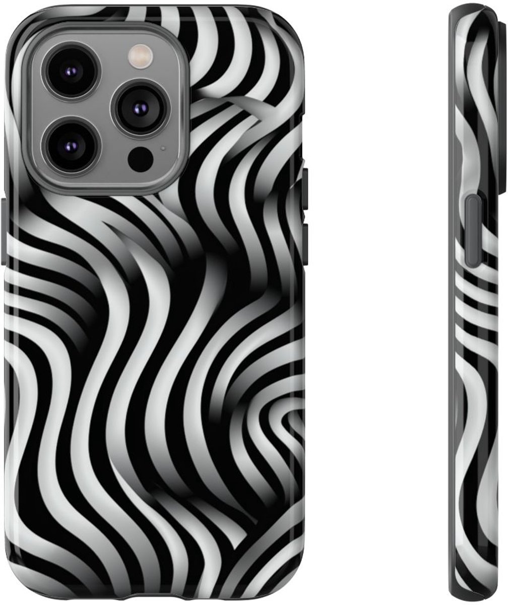 Zwart-Wit Golvend Optisch Illusiepatroon – Telefoonhoesje Geschikt voor iPhone 14 Pro