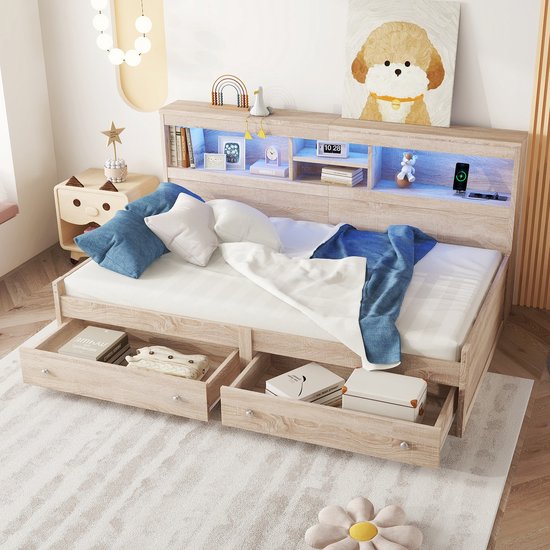 Lexiou Dagbed, 90 x 200 cm, dagbed met uittrekbaar bed