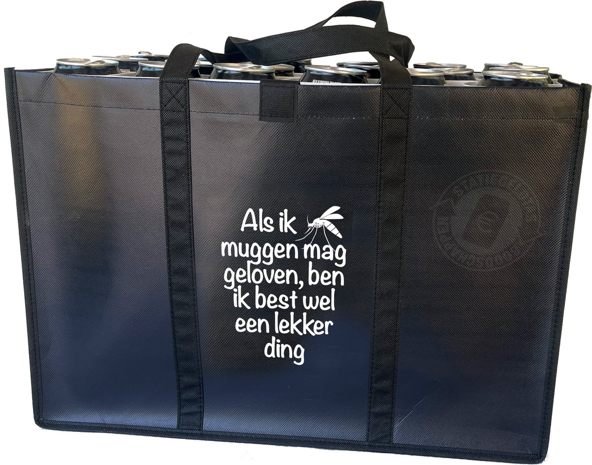 als ik muggen mag geloven... – combiset Statiegeldtas - boodschappentas + 2 koelementen met uniek ontwerp – met handig klittebandsysteem