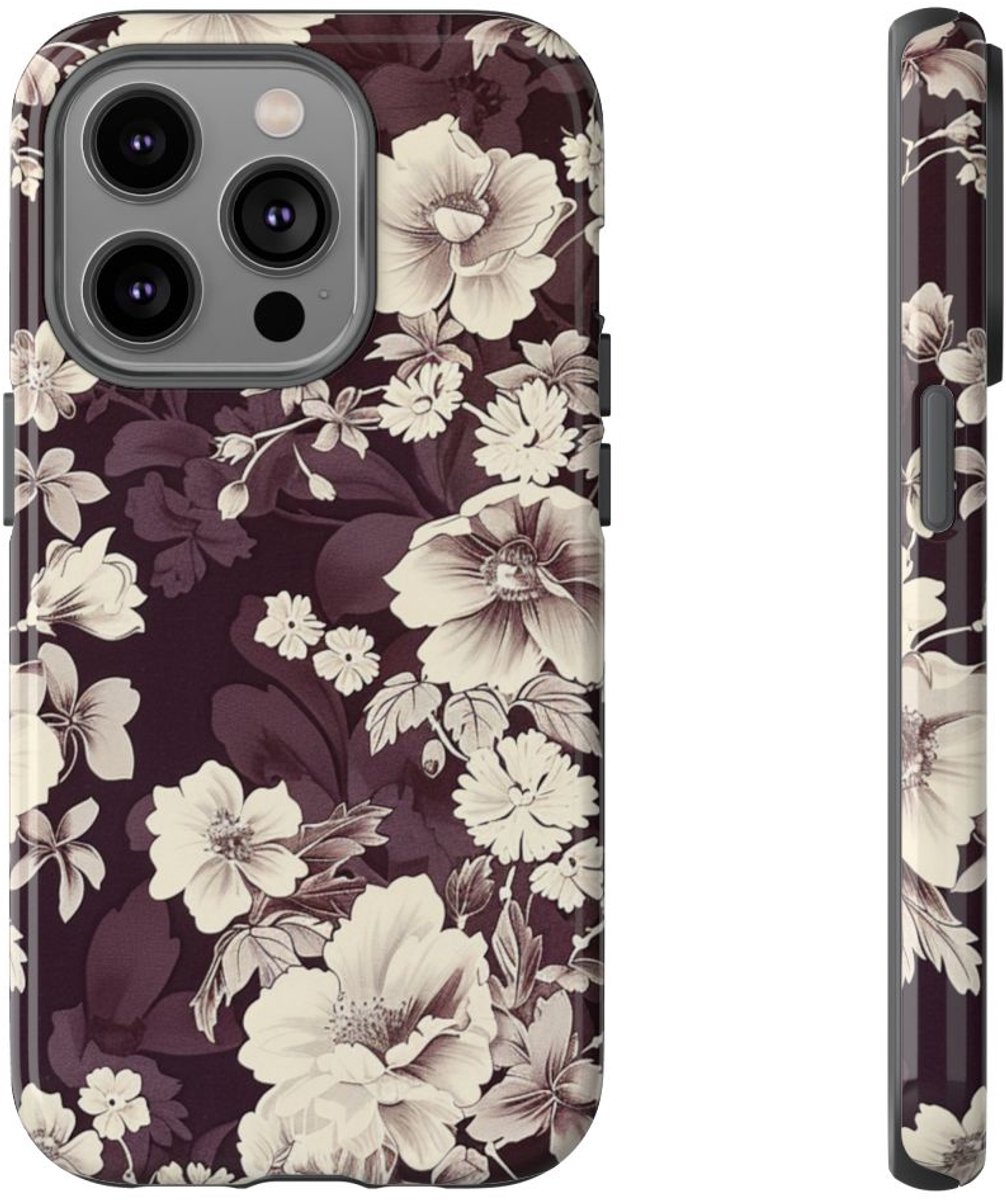 Vintage Witte Bloemenprint – Telefoonhoesje Geschikt voor iPhone 14 Pro
