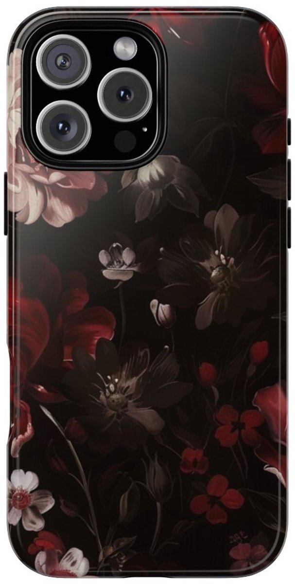 Donker Bloemmotief met Glans – Telefoonhoesje Geschikt voor iPhone 16 Pro Max
