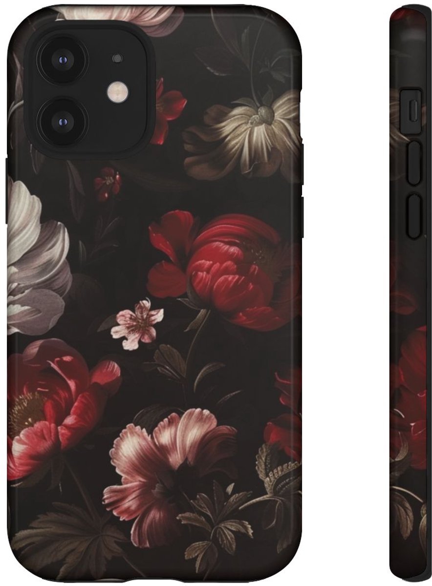 Donker Bloemmotief met Glans – Telefoonhoesje Geschikt voor iPhone 12