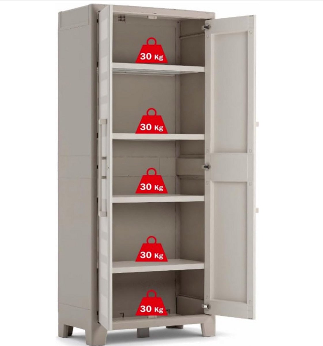 WNHB® Kunststof Opbergkast Hoog - 80x44x182 cm - Inclusief Planken - UV en Waterbestendig - Geschikt voor Binnen en Buiten