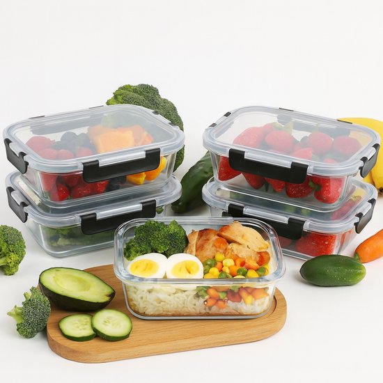 KitchenBrothers Meal Prep Bakjes - Luchtdicht - BPA vrij - 1L - Glas