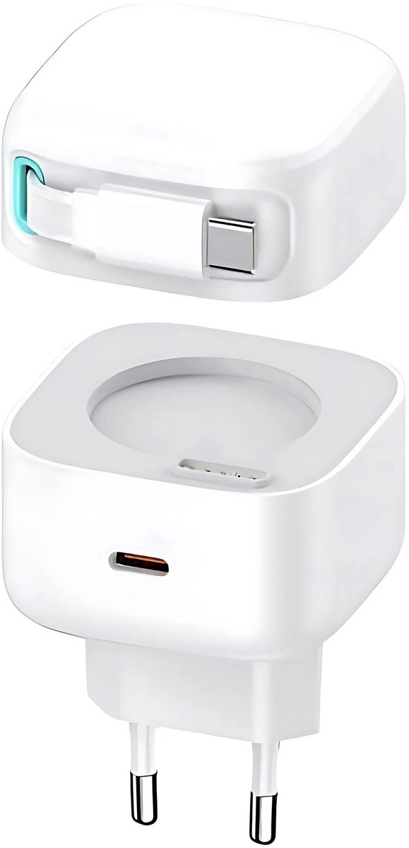 Manike C202 35W GaN Snellader met Dual Output – USB-C & USB-A, Ingebouwde Magnetische Type-C Kabel, Compact Ontwerp, Snelladen voor Smartphone, Tablet & Laptop
