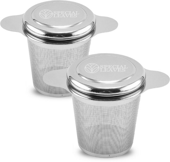 Special Leaves - Theezeef - 2 stuks - RVS Theefilter - Met Rond Handvat En Lekbakje - Thee Infuser Voor Losse Thee - Thee Filter