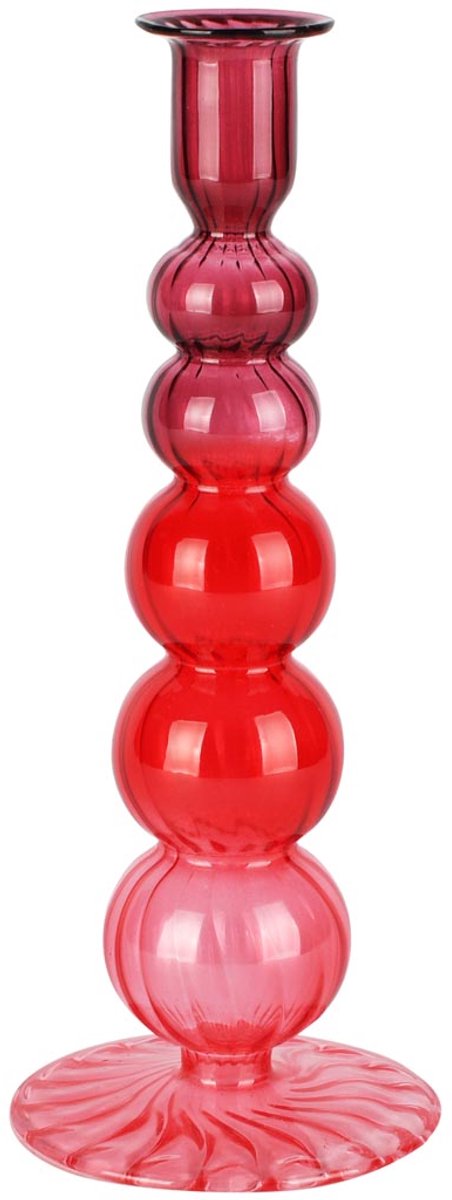 dekoratief Kaarsenhouder, rood/transparant, glas, 9x9x23cm | A258349
