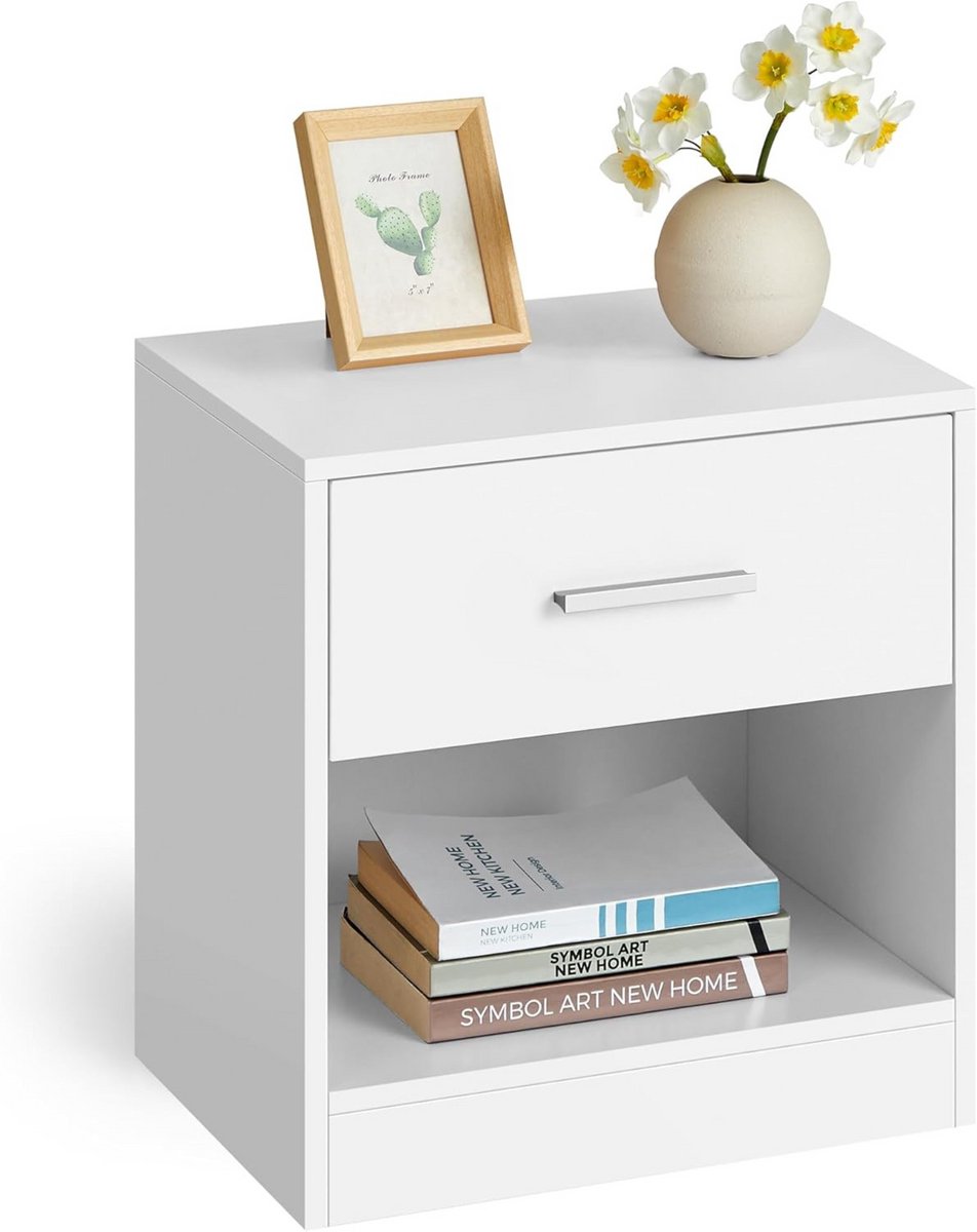 Acaza Nachtkastje - Nachtkastjes - Nachtkastje Wit - 41 x 39 x 28 cm (H x B x D) - Nachtkast - Nachtkastjes Modern - Table de chevet - Nachtkastje met Lade - Wit