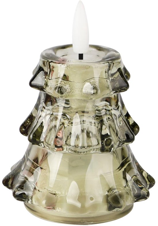 Décoratif | Bougie LED « Arbre », verte, verre, 7 x 7 x 10 cm | A255813