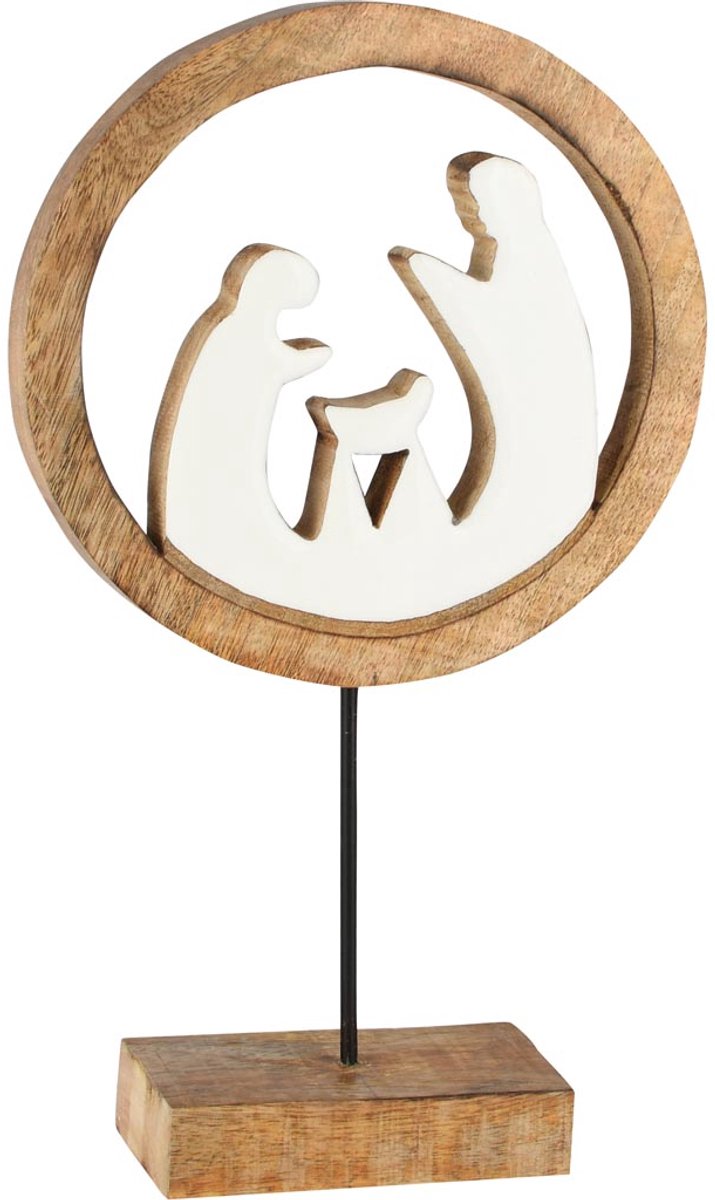 dekoratief Kerststal in cirkel op voet, naturel/wit, hout/email, 16x5x27cm | A258013