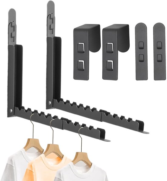 Kledingrek Voor Wandmontage, Wandhanger Droogrek, 90 Rotatie Opvouwbaar Kledingrek Voor Wandmontage Voor Balkon Badkamer Hotel Zwart 1 Xi