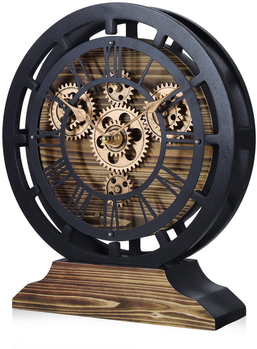 Tafelklok met Bewegende Tandwielen - Om te Bouwen tot Wandklok - Industrieel Steampunk - Zwart — cadeau in Wonen & Interieur - foto 5