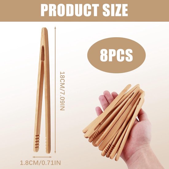 8 stuks bamboe tang toast keuken tang 18cm kleine
