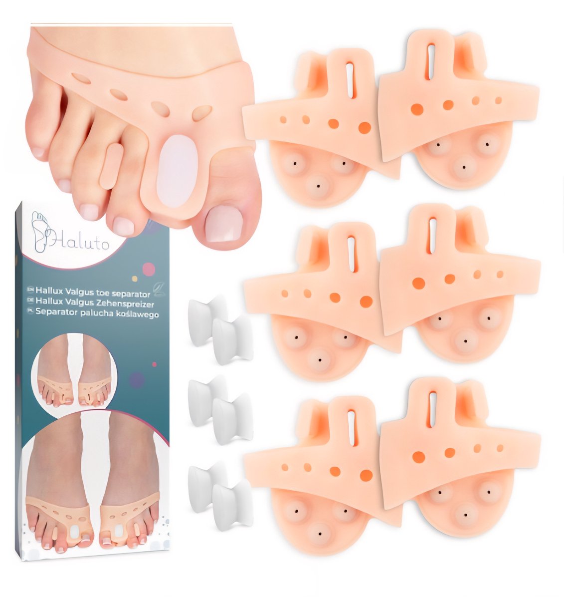 Set gelbanden met teenspreider en bunion Wig – 3 paar - kan met elke schoen worden gedragen - zachte en flexibele