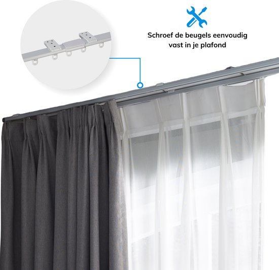 ACAZA Tringle à rideaux, extensible de 145 à 270 cm, Aluminium, blanc cassé