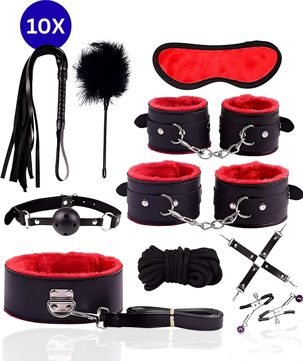 Toys Hub® Luxe BDSM Set voor Koppels - Bondage - Oogmasker – Zweep – Tepelklemmen - BDSM Extreme – Sex Toys Couples – Verstelbaar - Premium Opbergtas