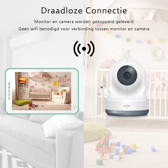ELRO BC4000 Babyfoon Royale metFull HD camera - 12,7 cm Touchscreen Monitor- & Gratis App - Incl. Geluidsdetectie, Voedingsalarm en Temperatuursensor - Mint