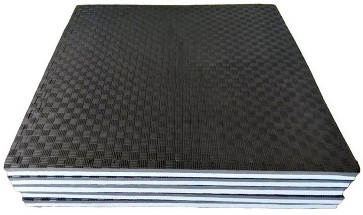 ForzaFit Puzzelmat - Tatami Judomat - Zwart met Grijs - set van 5 tegels met randen - 104x104 cm per tegel