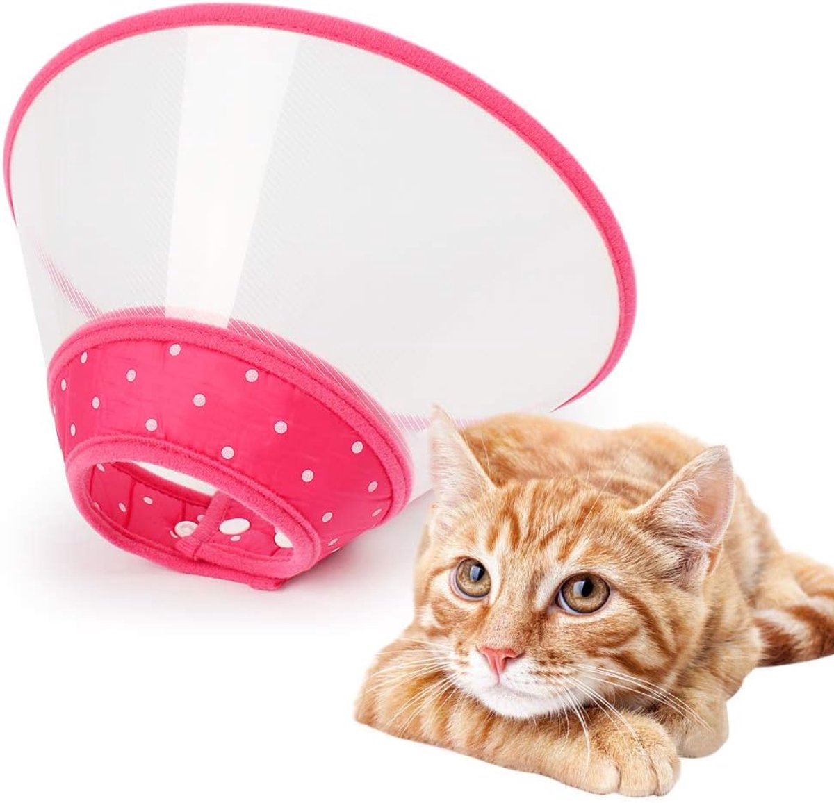 Verstelbare, doorzichtige, gevoerde hondenhalsband - Ademende plastic reddingshalsband - Maat S voor kleine honden en katten (roze)