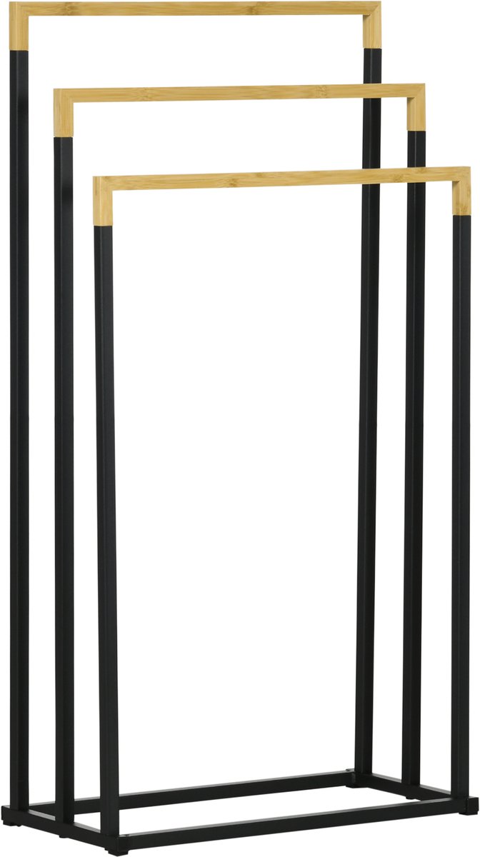 kleankin-Handtuchhalter-Stahl, Bambus-45L x 22,5B x 86H cm-Schwarz+Natur